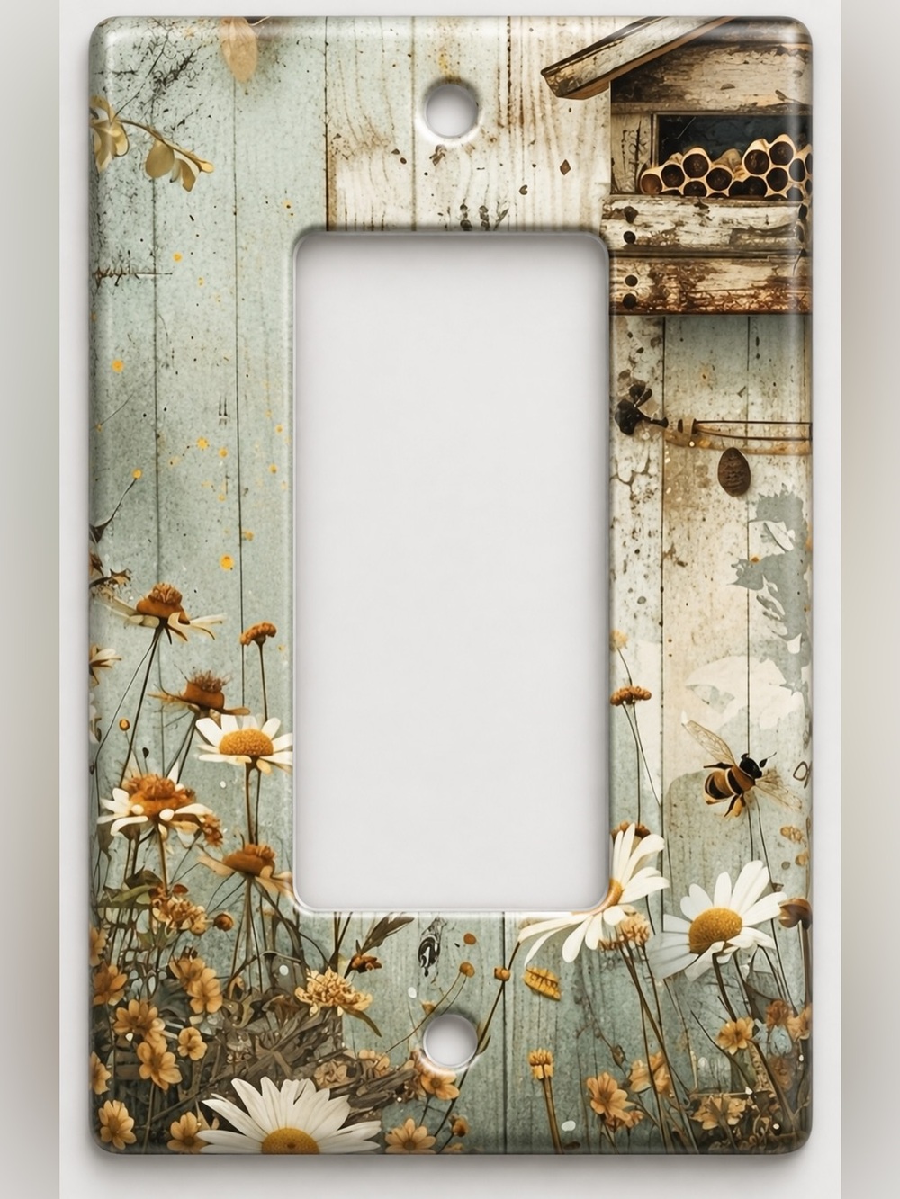Handmade Rustic Honey Bee Beehive Daisy Rocker Light Switch Cover Plate